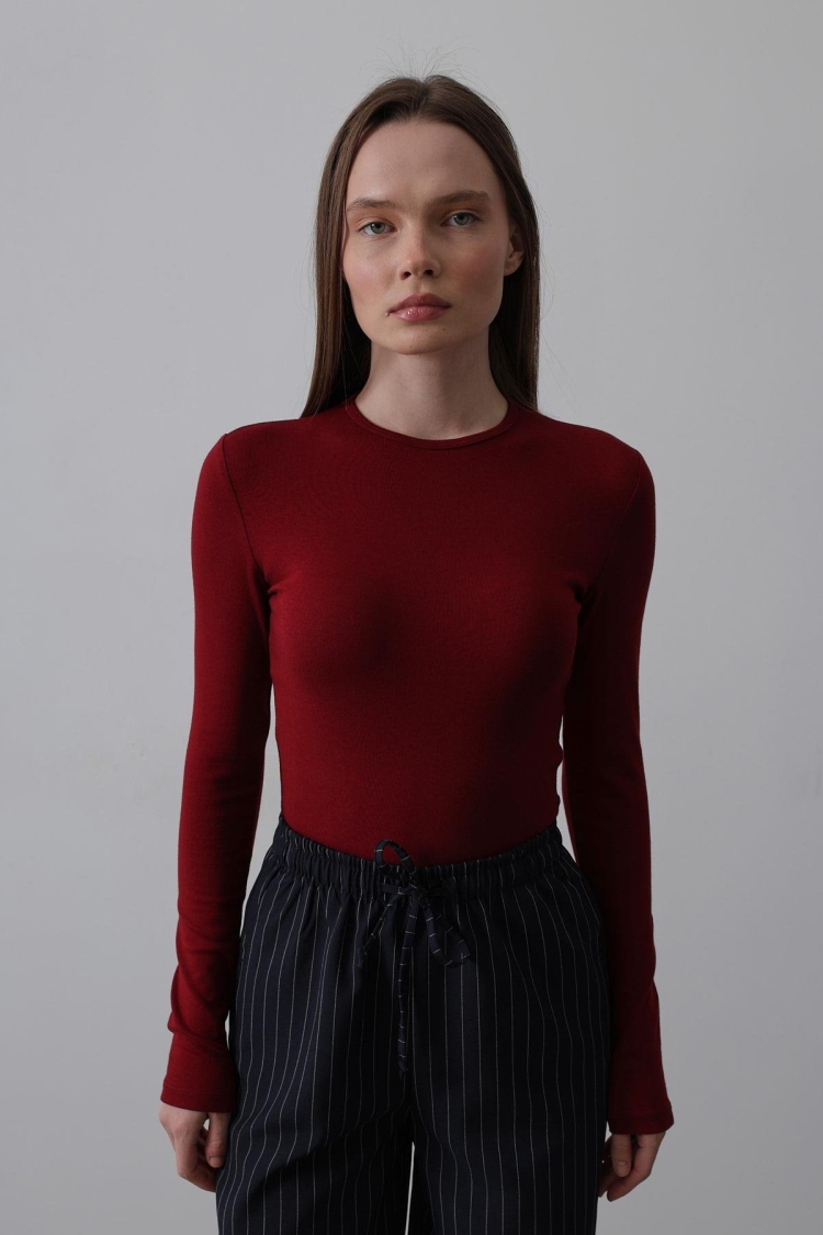 Long Sleeve Crop Top - Burgundy - Brand: Reyon - Women & Kids, Baby Clothes Wholesale - TheBS Women
