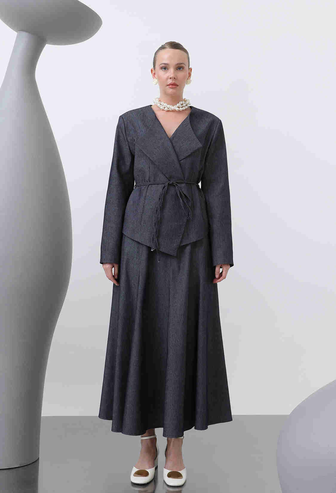 Off Shoulder Belt Detailed Skirt Set - Navy Blue - Brand: Puane - Women & Kids, Baby Clothes Wholesale - TheBS Women