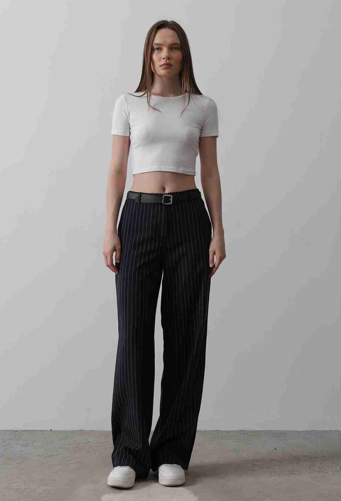 Palazzo Pants With Belt - Navy-white - Brand: Reyon - Women & Kids, Baby Clothes Wholesale - TheBS Women