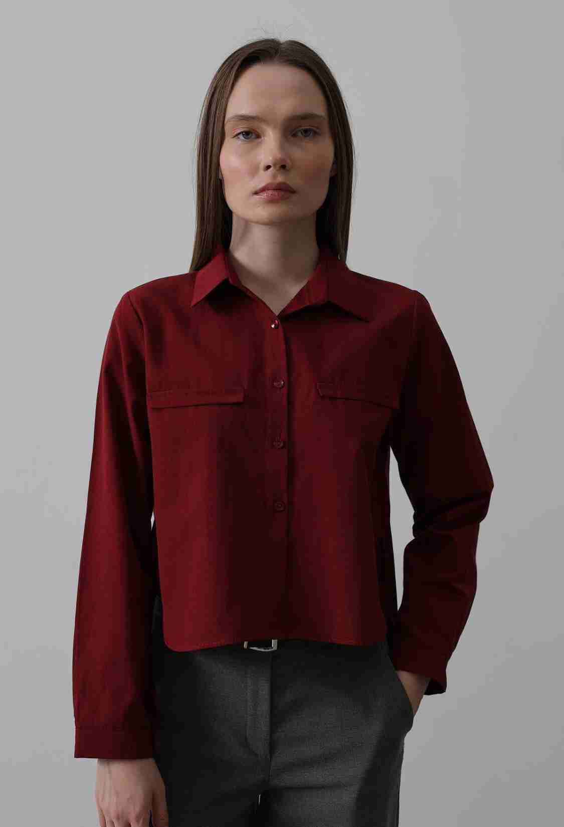 Long Sleeve Shirt With Pockets - Burgundy - Brand: Reyon - Women & Kids, Baby Clothes Wholesale - TheBS Women