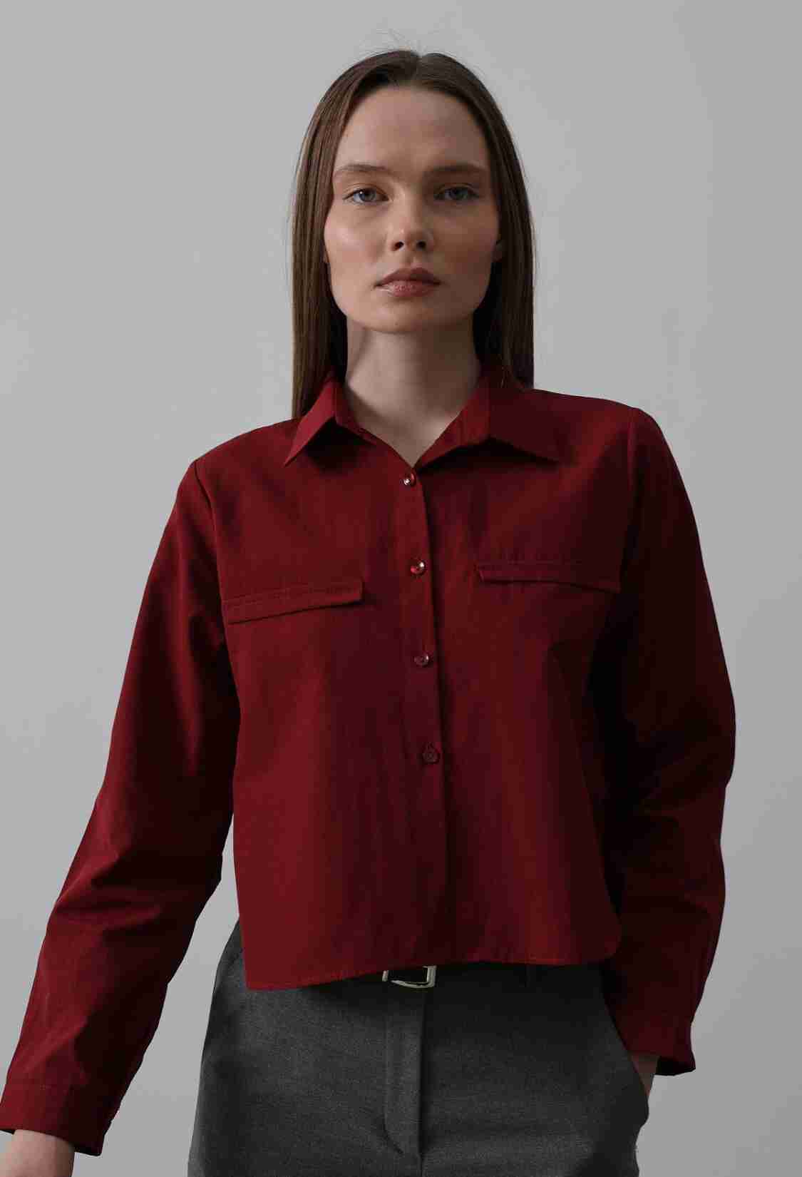 Long Sleeve Shirt With Pockets - Burgundy - Brand: Reyon - Women & Kids, Baby Clothes Wholesale - TheBS Women