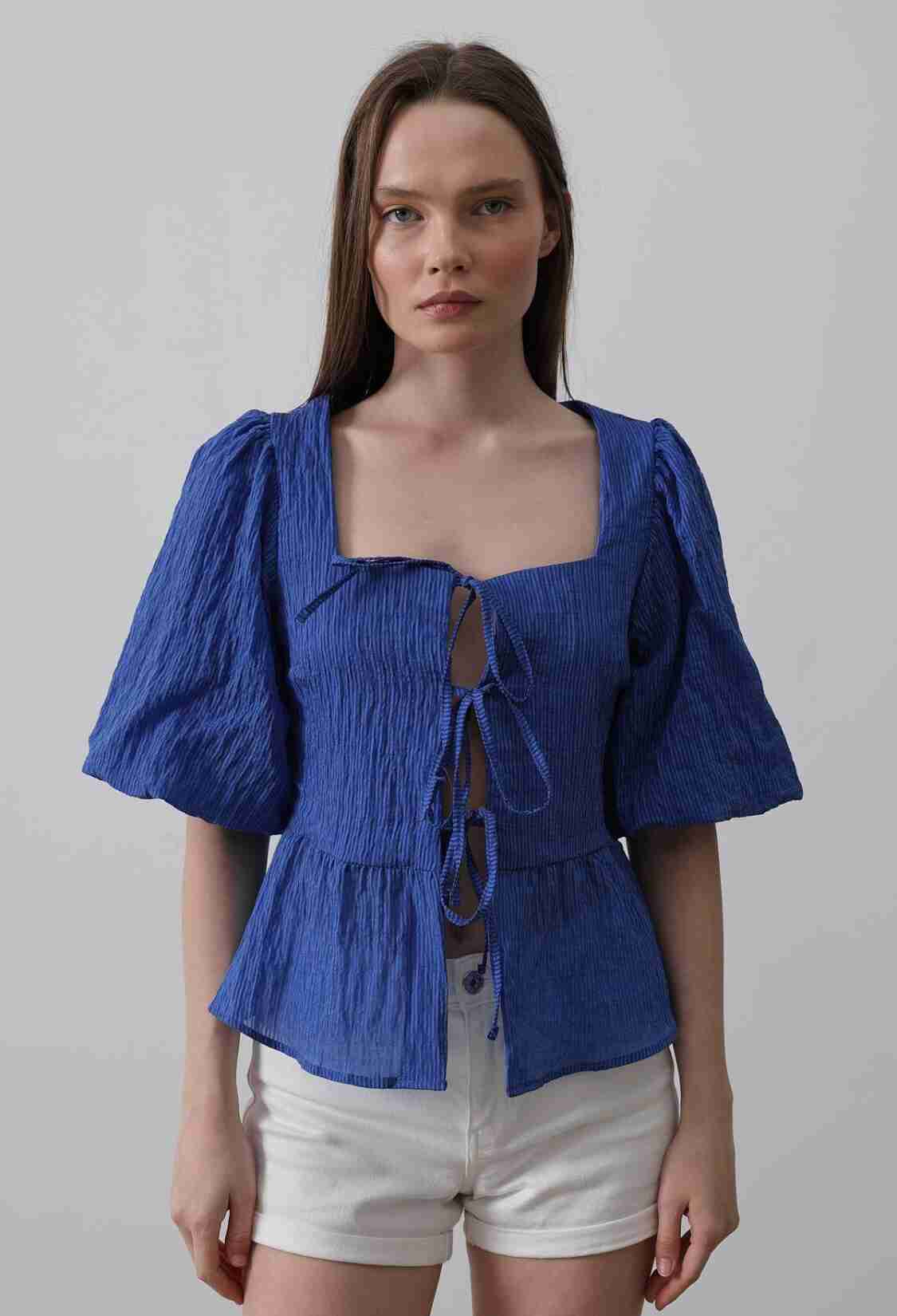 Square Collar Balloon Sleeve Blouse - Brand: Reyon - Women & Kids, Baby Clothes Wholesale - TheBS Women