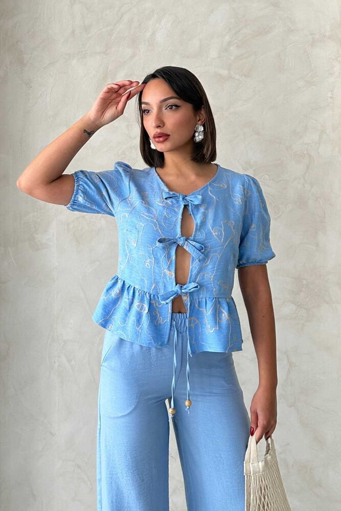 Front Tie Embroidered Blouse - Light - Brand: Topshow - Women & Kids, Baby Clothes Wholesale - TheBS Women