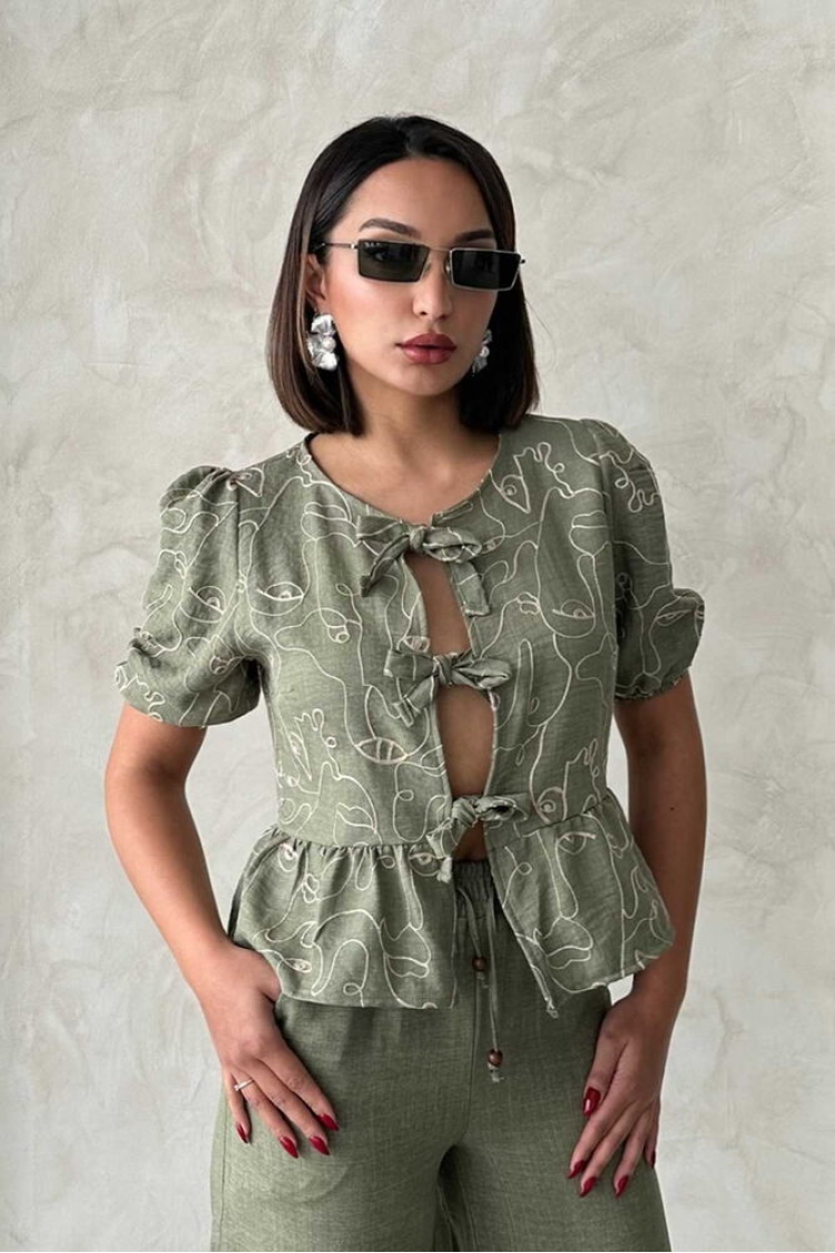 Front Tie Embroidered Blouse - Light - Brand: Topshow - Women & Kids, Baby Clothes Wholesale - TheBS Women