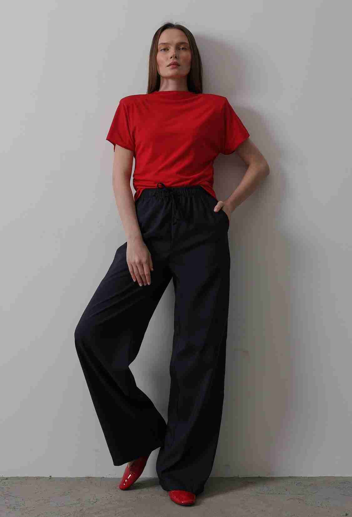 Wide Leg Pants With Elastic Waist - Navy - Brand: Reyon - Women & Kids, Baby Clothes Wholesale - TheBS Women