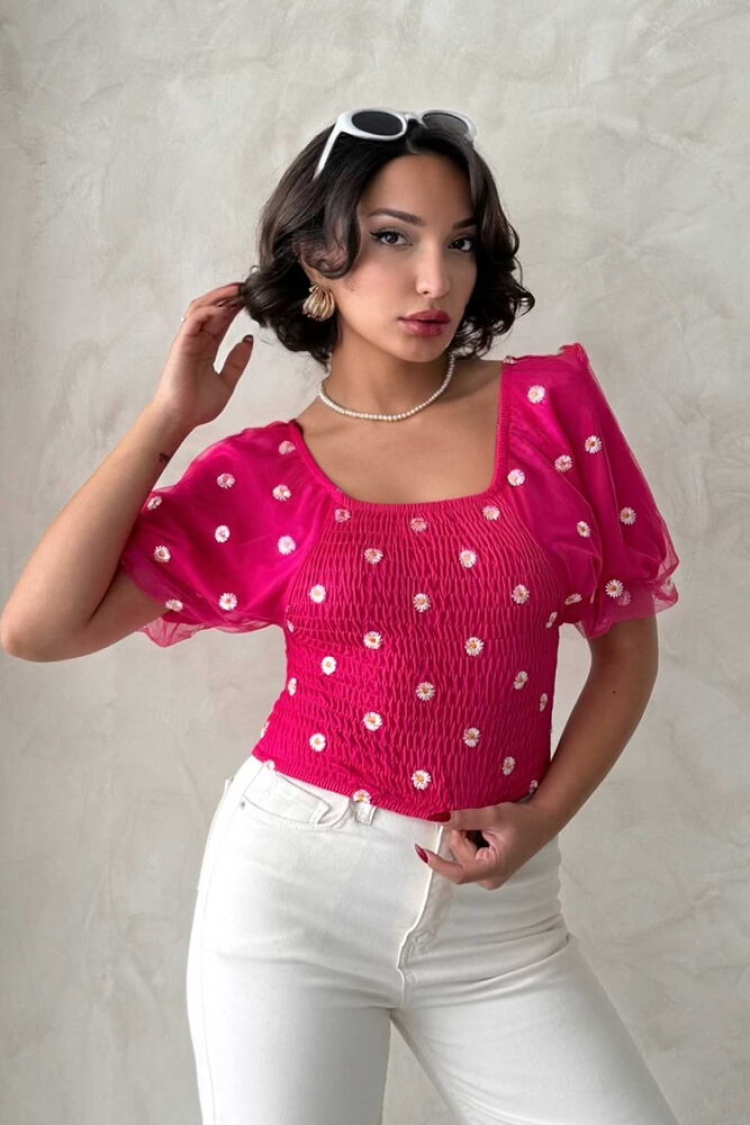 Gipe Detailed Patterned Chiffon Wholesale Blouse - Brand: Topshow - Women & Kids, Baby Clothes Wholesale - TheBS Women