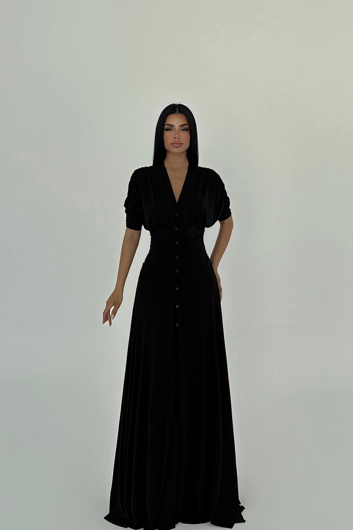 Button Detailed Long Dress - Brand: EYYO ATELIER - Women & Kids, Baby Clothes Wholesale - TheBS Women