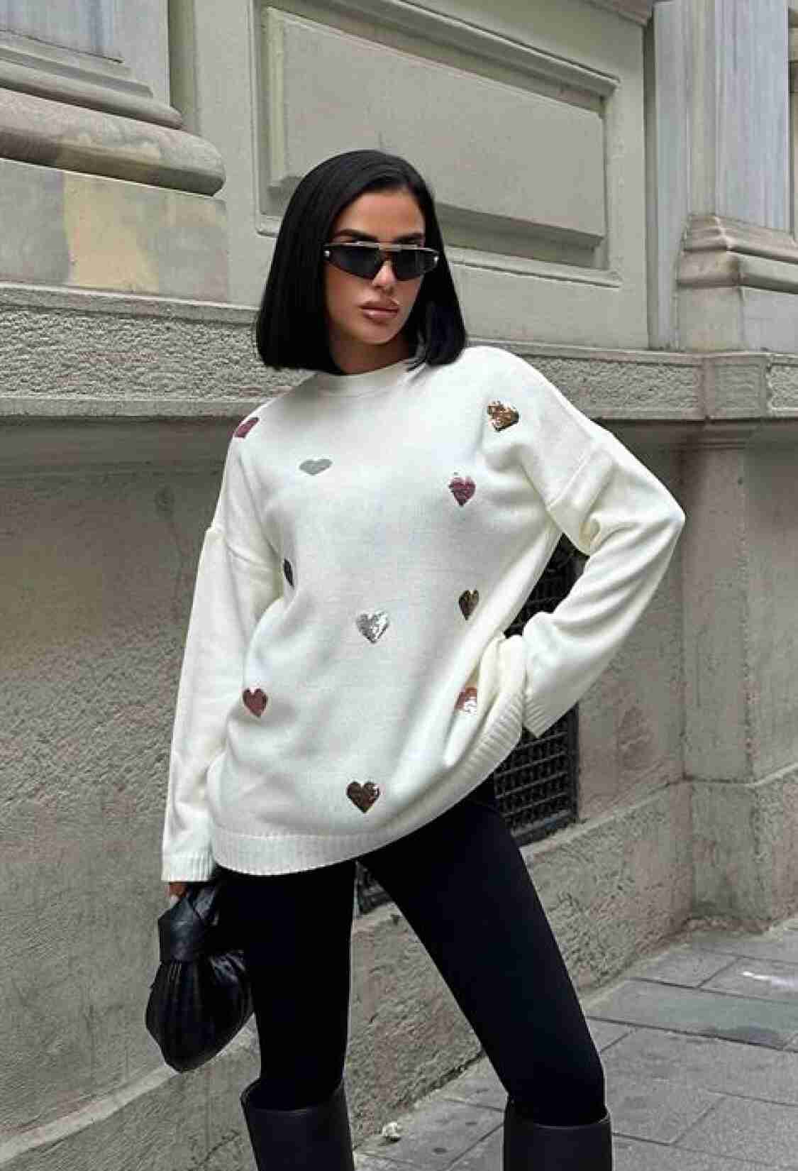 Heart Patterned Knitted Sweater - Brand: Sobe Istanbul - Women & Kids, Baby Clothes Wholesale - TheBS Women
