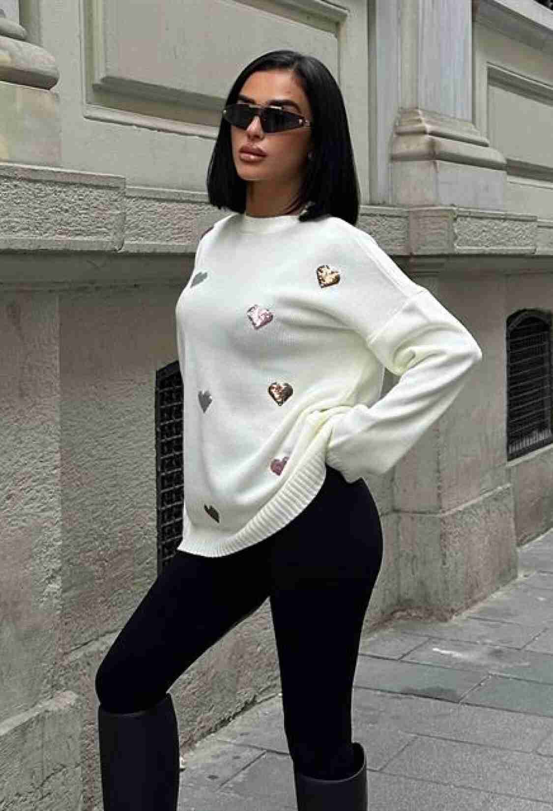 Heart Patterned Knitted Sweater - Brand: Sobe Istanbul - Women & Kids, Baby Clothes Wholesale - TheBS Women