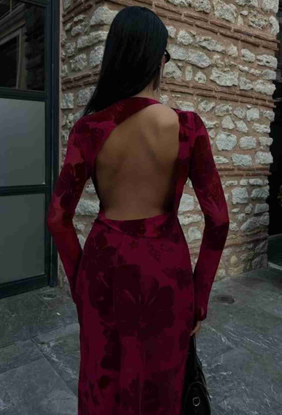 Velvet Printed Backless Lined Dress - Brand: Sobe Istanbul - Women & Kids, Baby Clothes Wholesale - TheBS Women