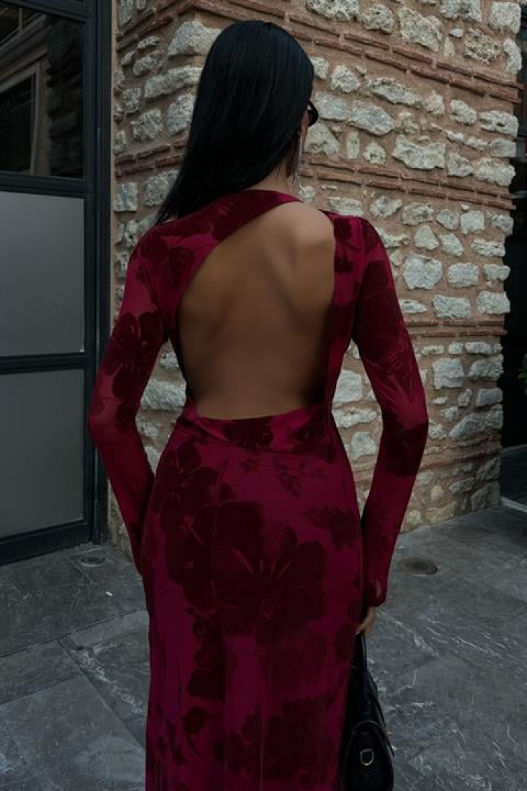 Velvet Printed Backless Lined Dress - Brand: Sobe Istanbul - Women & Kids, Baby Clothes Wholesale - TheBS Women