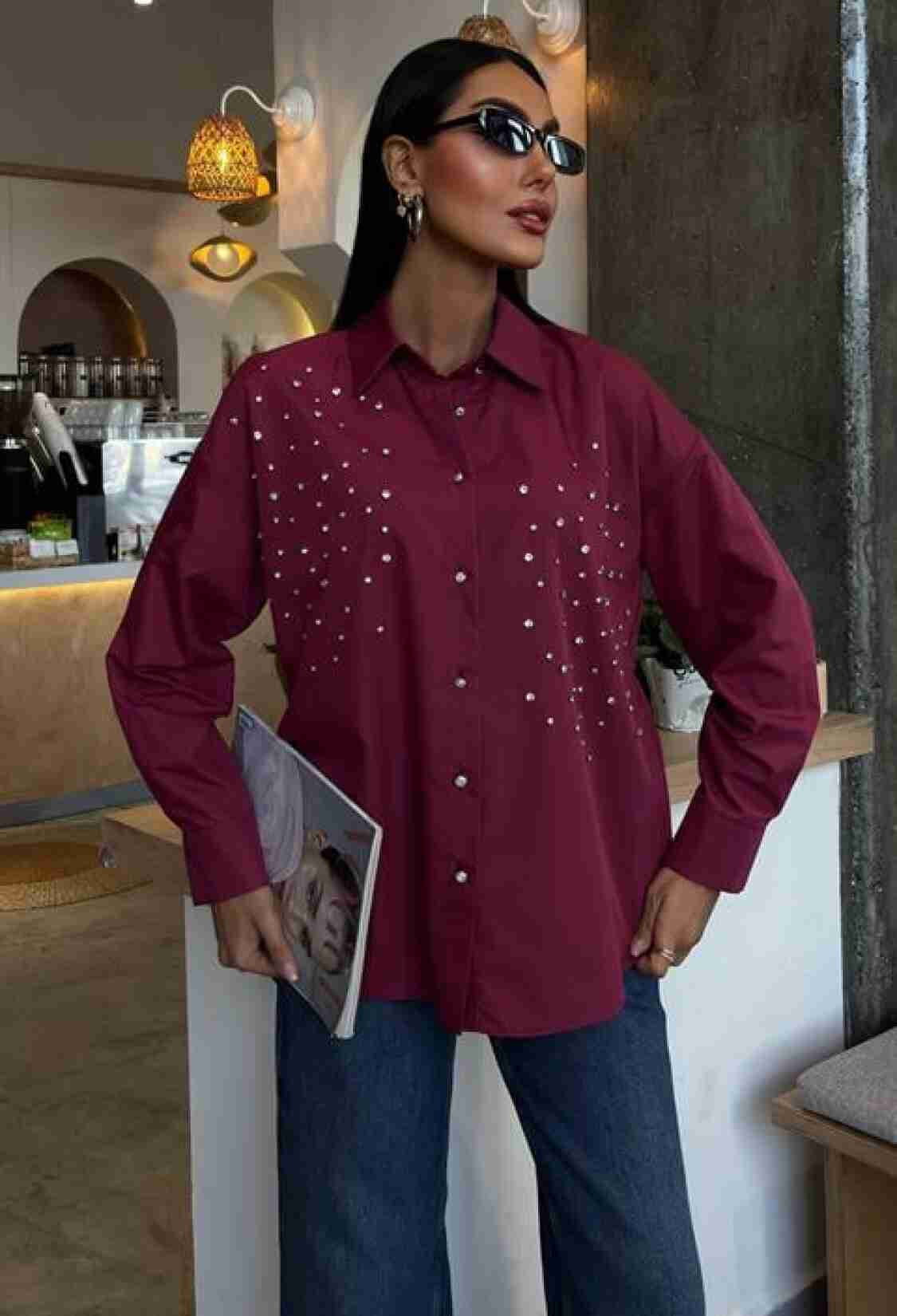 Crystal Stone Embellished Poplin Shirt - Brand: Sobe Istanbul - Women & Kids, Baby Clothes Wholesale - TheBS Women