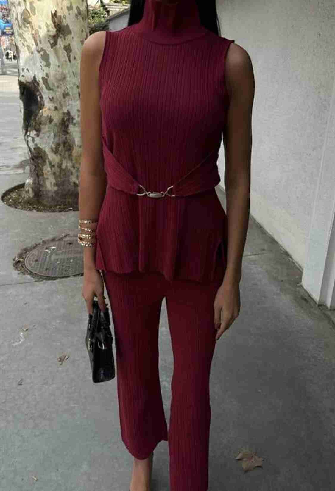 Rose Stand Collar Ribbed Suit - Brand: Sobe Istanbul - Women & Kids, Baby Clothes Wholesale - TheBS Women