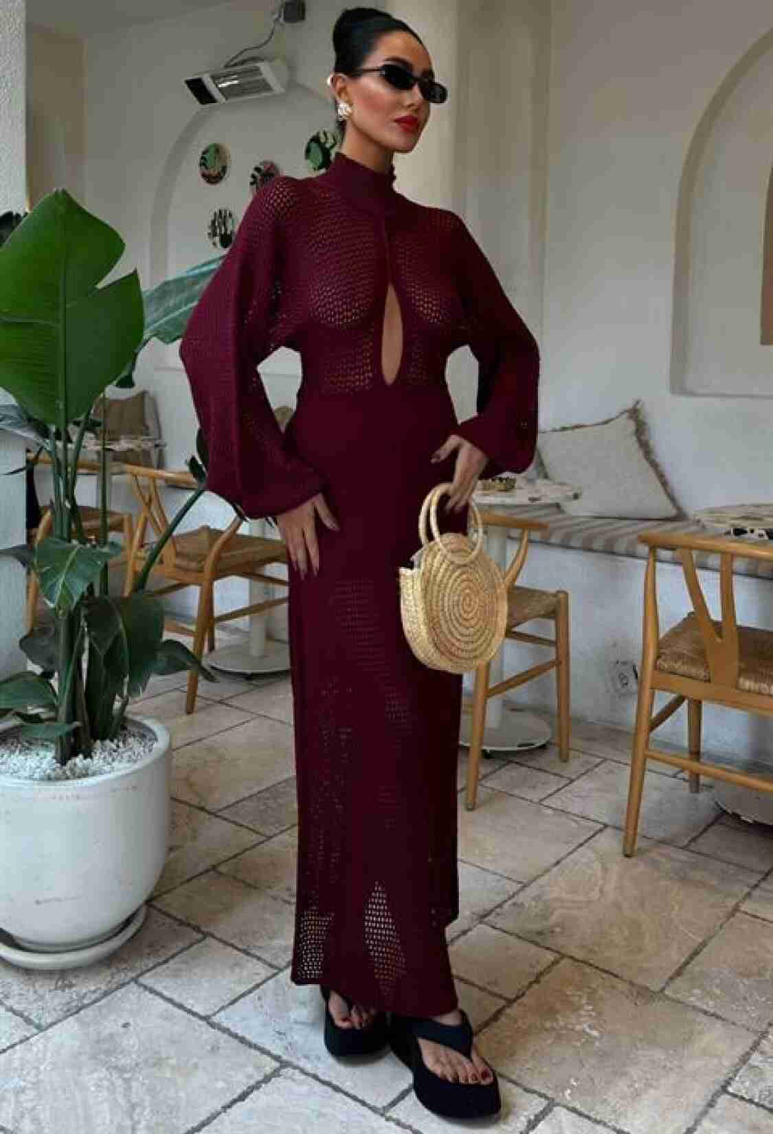 Openwork Knitwear Dress - Burgundy - Brand: Sobe Istanbul - Women & Kids, Baby Clothes Wholesale - TheBS Women