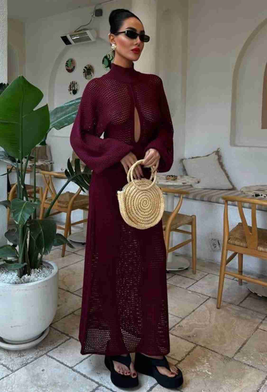 Openwork Knitwear Dress - Burgundy - Brand: Sobe Istanbul - Women & Kids, Baby Clothes Wholesale - TheBS Women