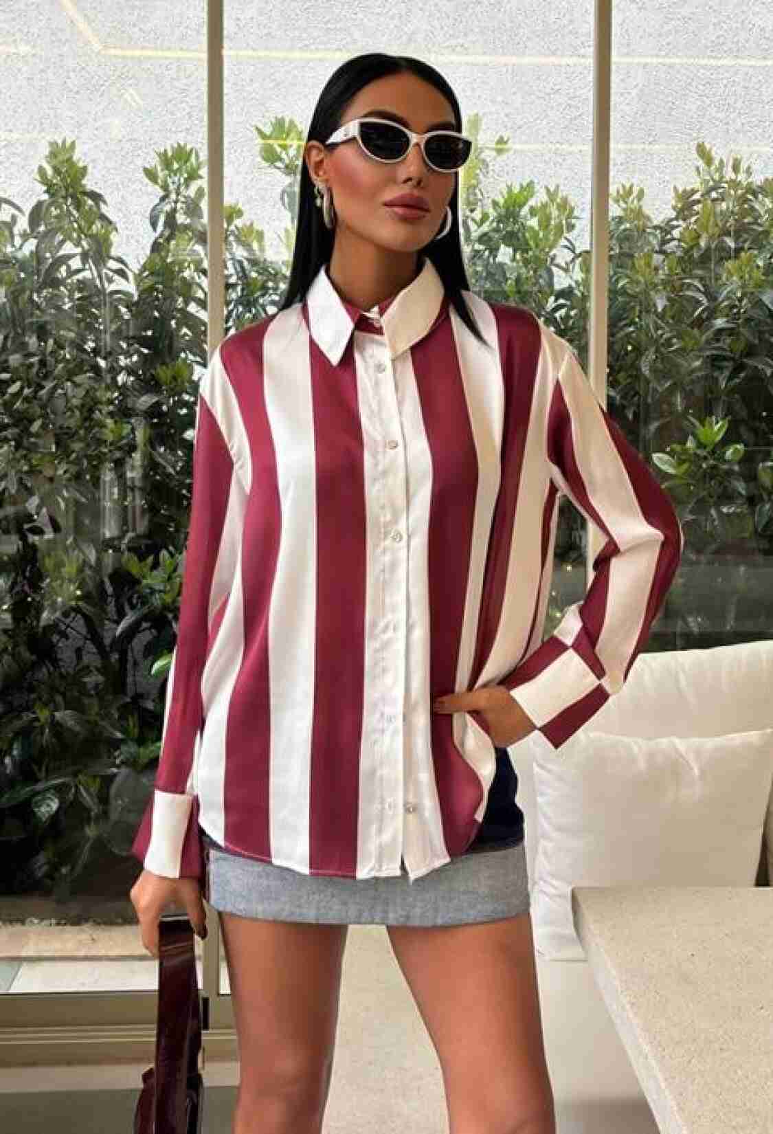 Striped Chiffon Satin Shirt - Multicolor - Brand: Sobe Istanbul - Women & Kids, Baby Clothes Wholesale - TheBS Women