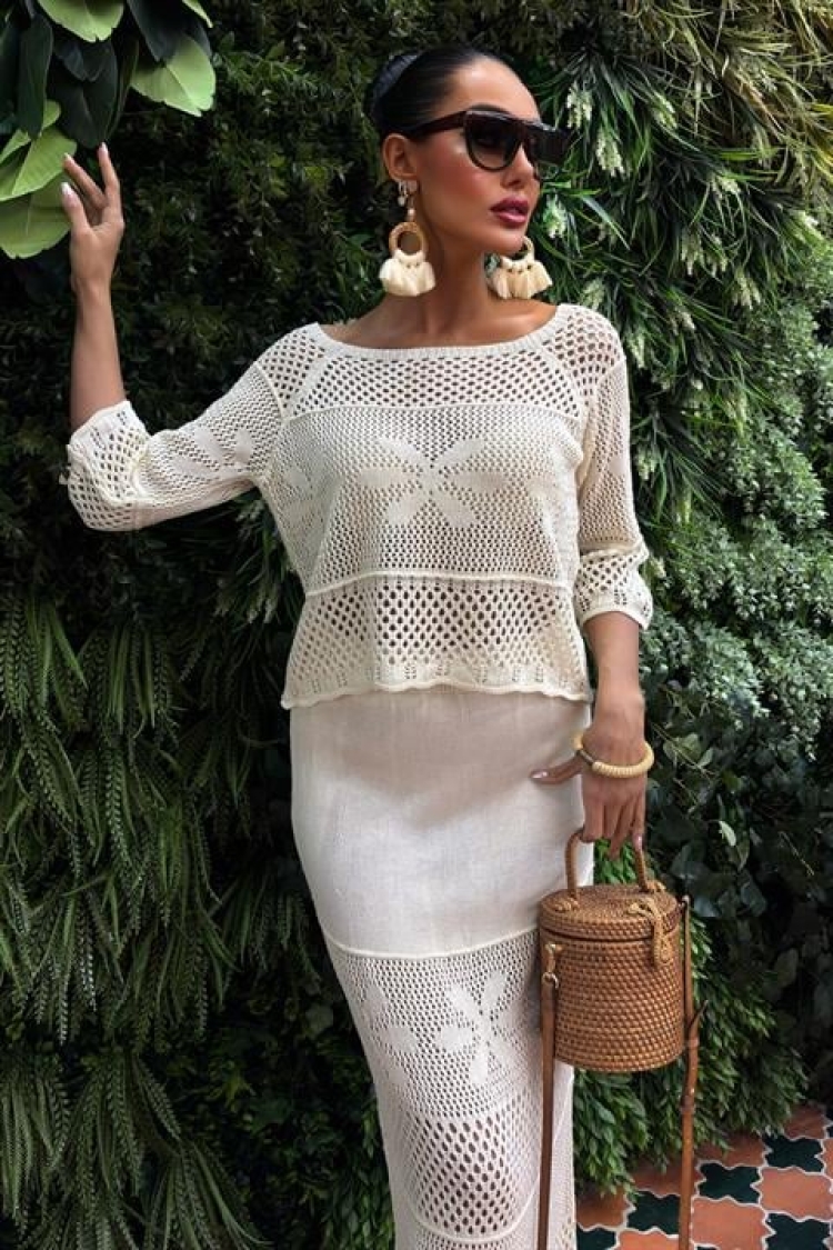 Boat Neck Half Sleeve Openwork Knitwear Set - Brand: Sobe Istanbul - Women & Kids, Baby Clothes Wholesale - TheBS Women