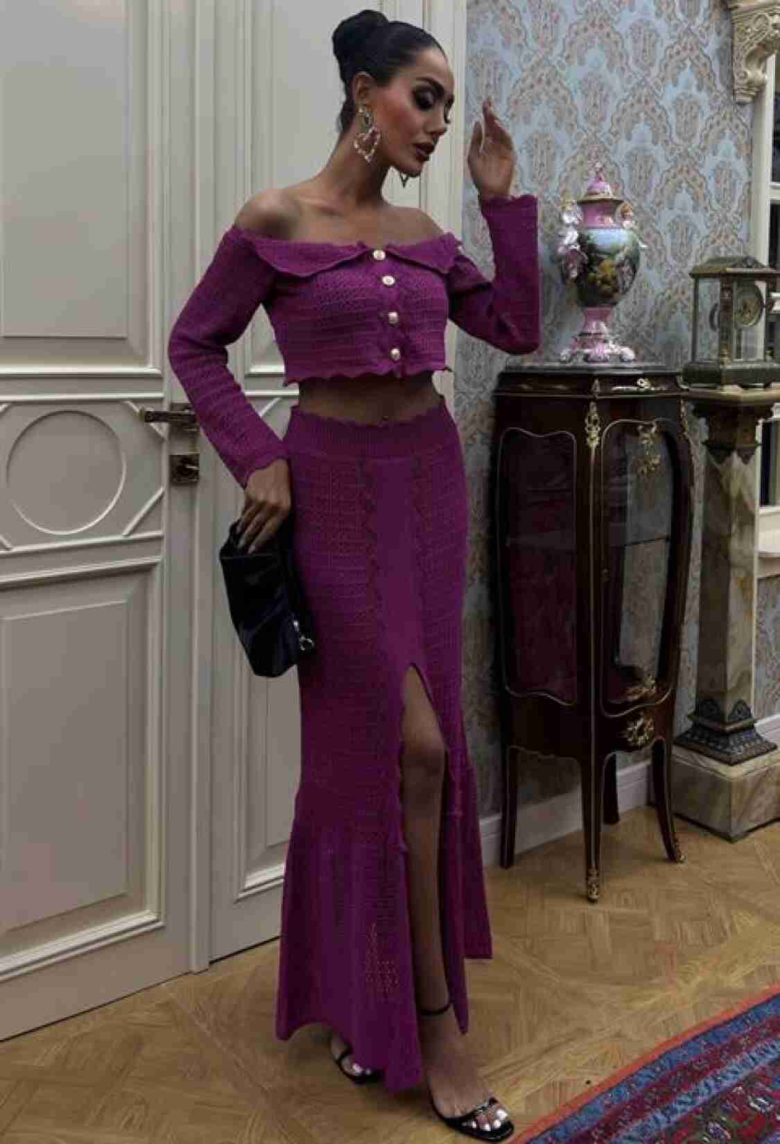 Madonna Neckline Chic Sweater Set With Deep Slit Skirt - Brand: Sobe Istanbul - Women & Kids, Baby Clothes Wholesale - TheBS Women