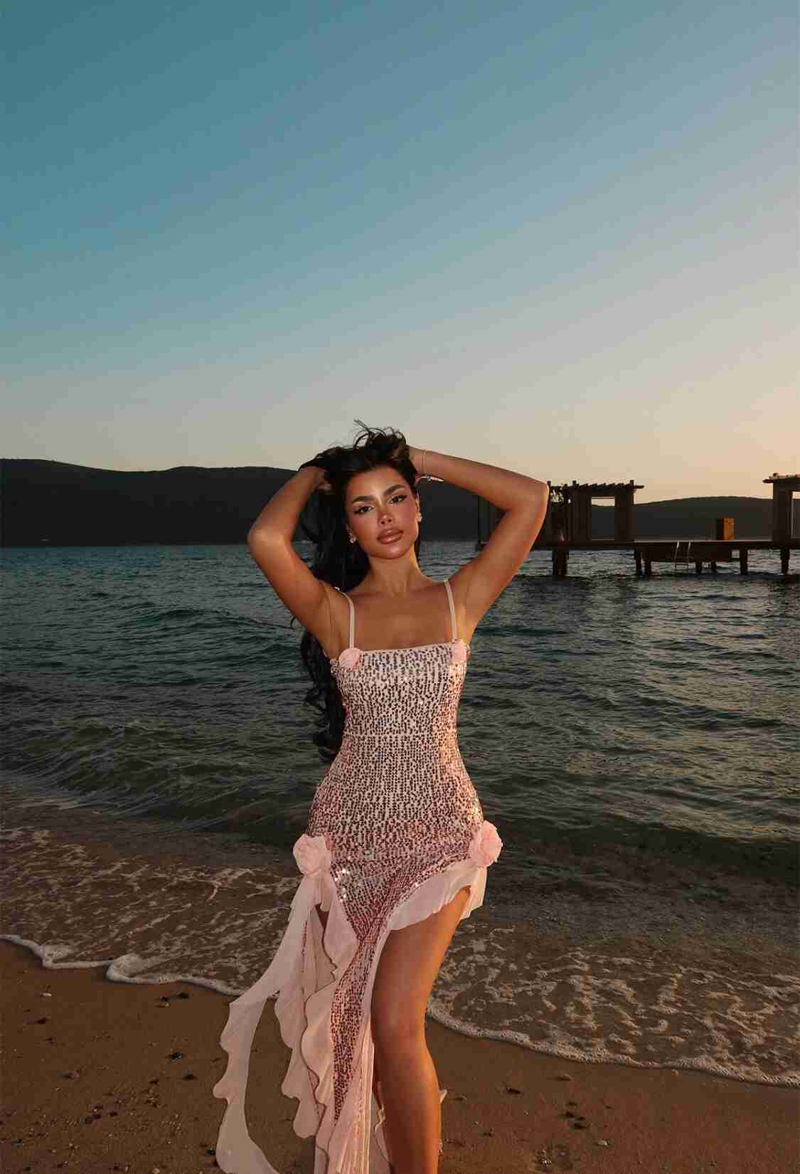 Paxton Sequined Long Slit Dress - Pink - Brand: EYYO ATELIER - Women & Kids, Baby Clothes Wholesale - TheBS Women