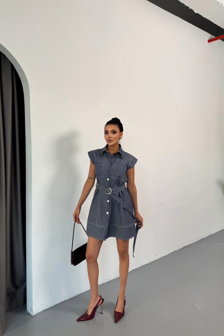 Sleeveless Tencel Fabric Shirt Dress - Blue - Brand: Ello - Women & Kids, Baby Clothes Wholesale - TheBS Women