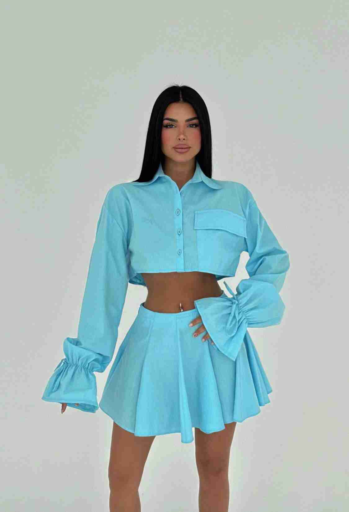 Blue Pleated Skirt Suit - Brand: EYYO ATELIER - Women & Kids, Baby Clothes Wholesale - TheBS Women
