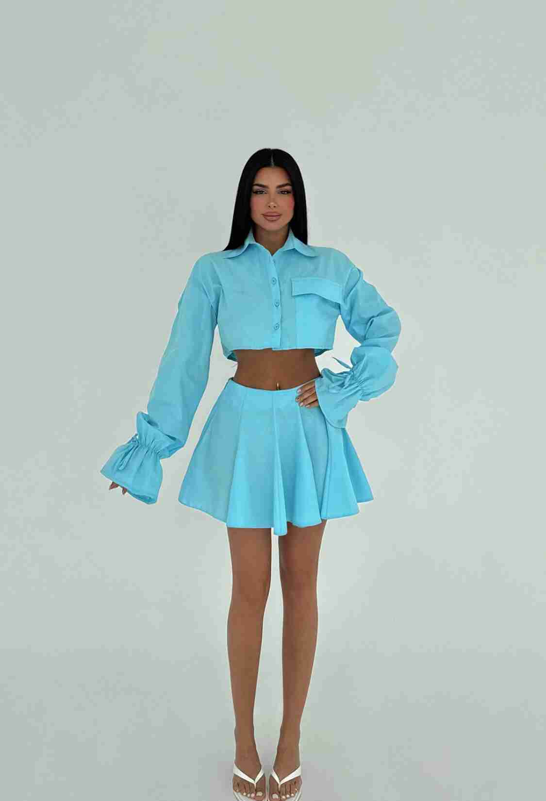Blue Pleated Skirt Suit - Brand: EYYO ATELIER - Women & Kids, Baby Clothes Wholesale - TheBS Women