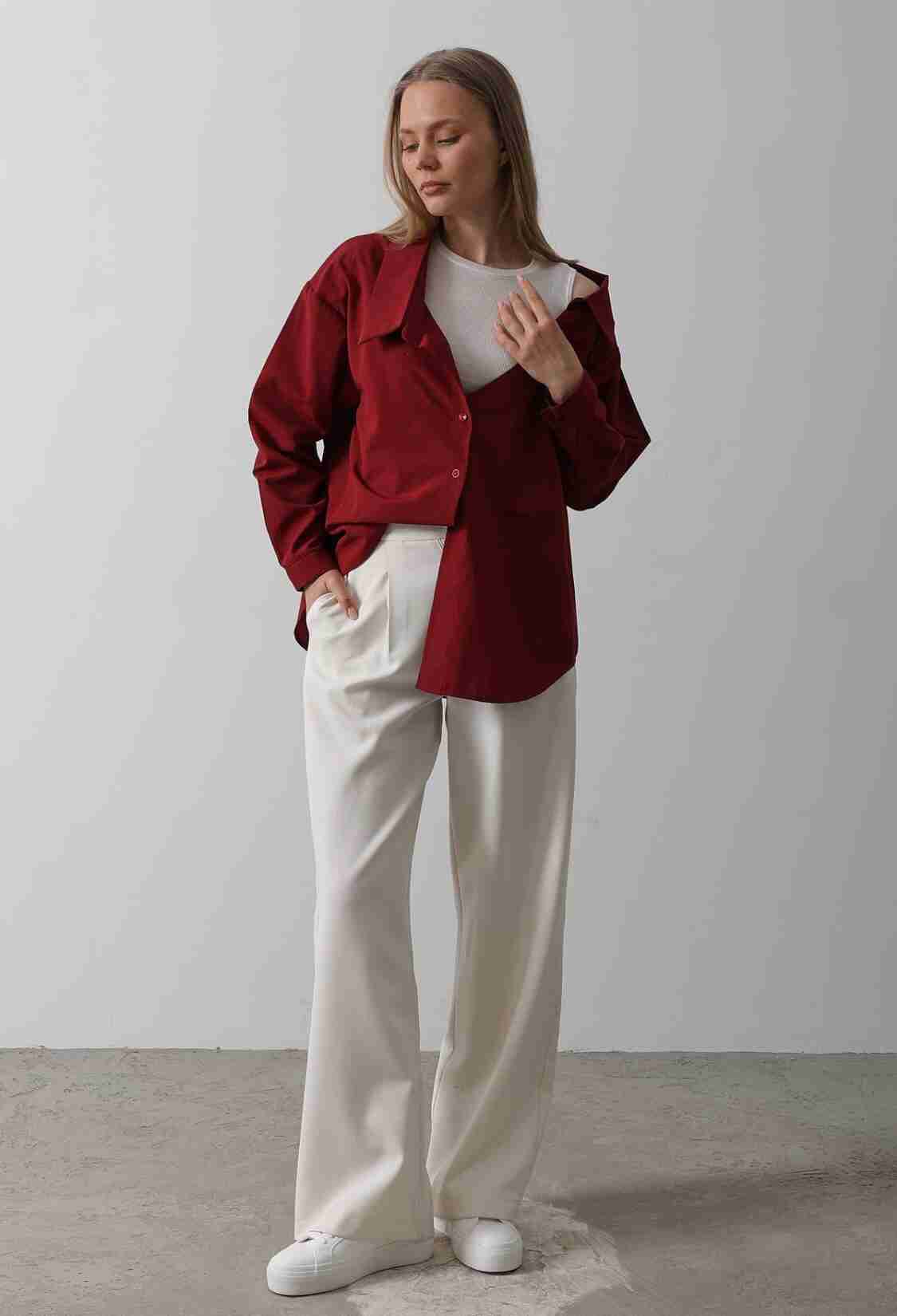 Tank Top Detailed Shirt - Burgundy - Brand: Reyon - Women & Kids, Baby Clothes Wholesale - TheBS Women