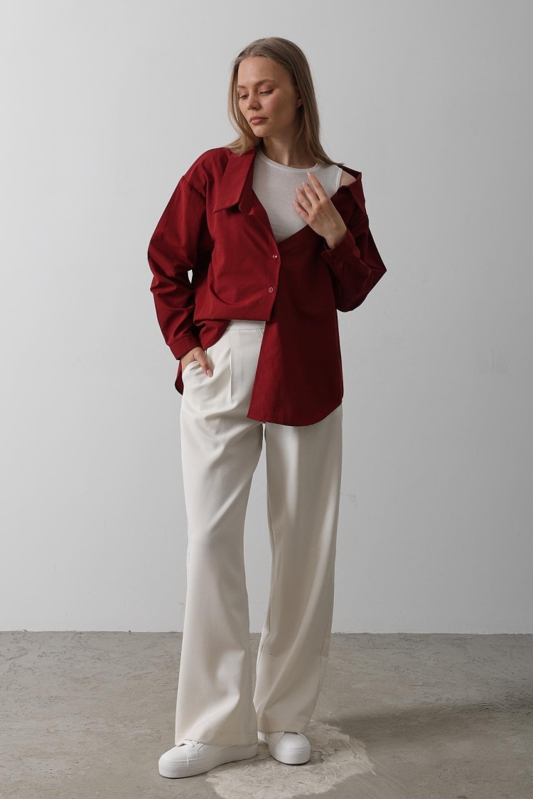 Tank Top Detailed Shirt - Burgundy - Brand: Reyon - Women & Kids, Baby Clothes Wholesale - TheBS Women