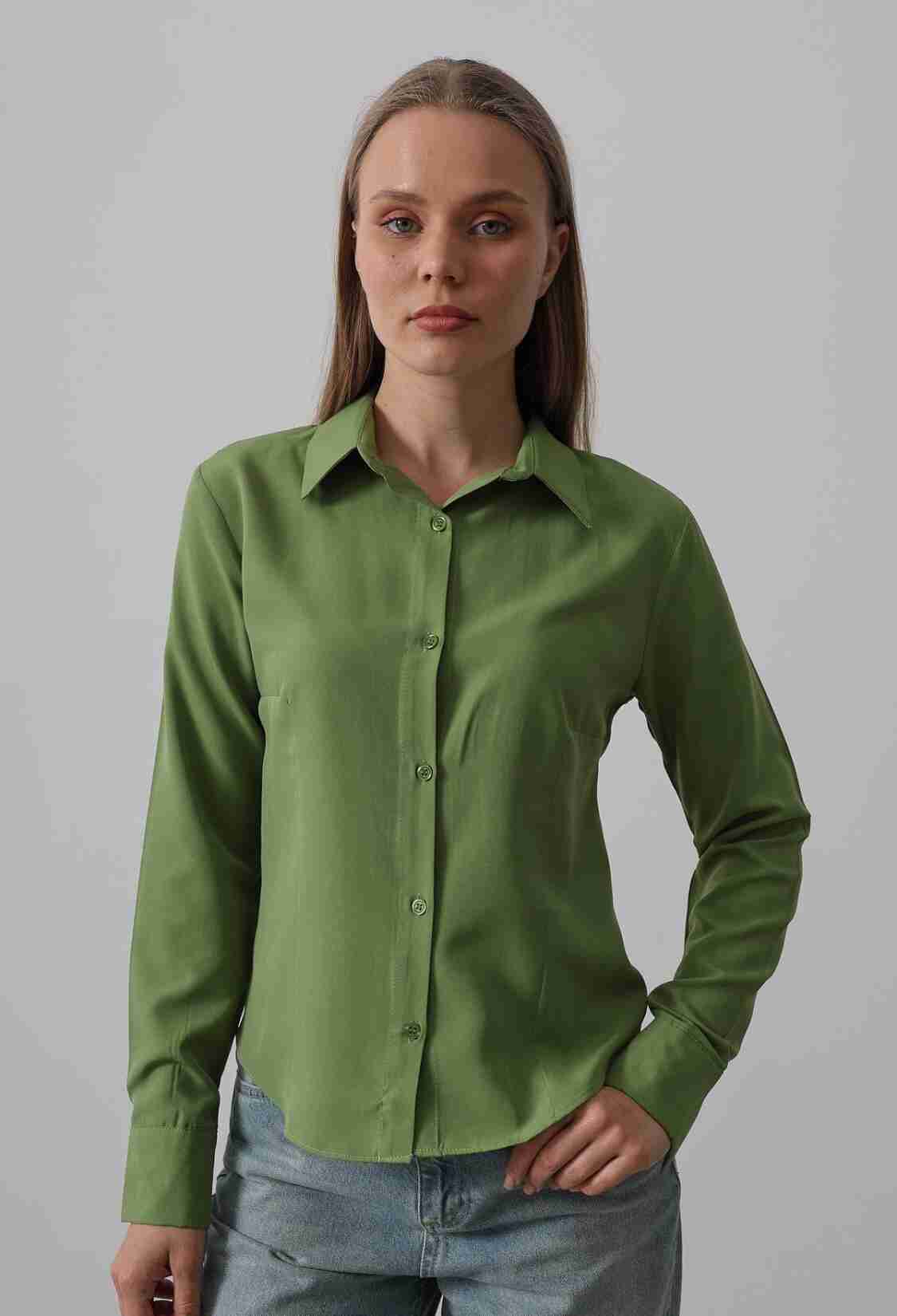 Basic Shirt - Cagla Green - Brand: Reyon - Women & Kids, Baby Clothes Wholesale - TheBS Women