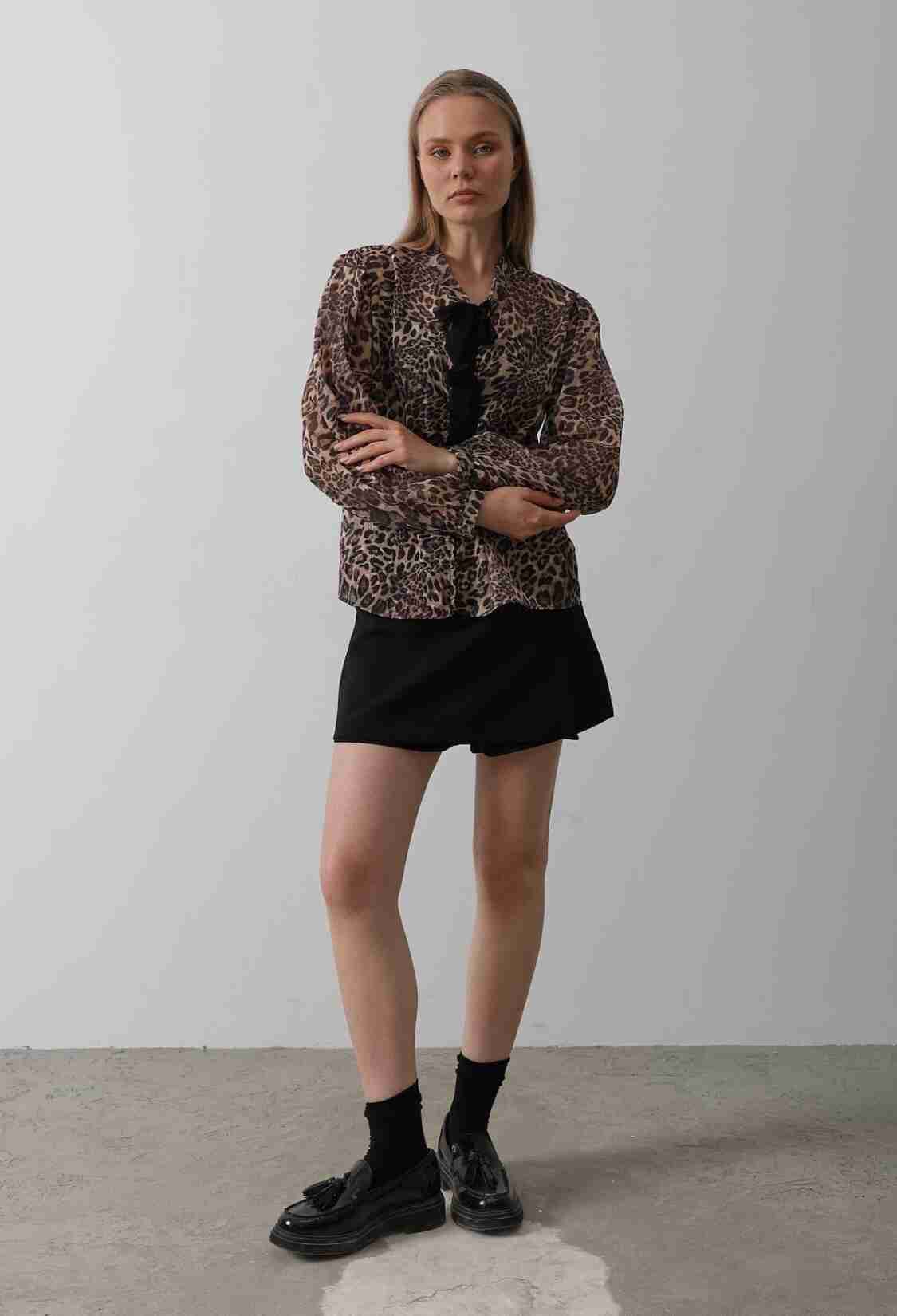 Leopard Blouse With Bow Detail - Multicolor - Brand: Reyon - Women & Kids, Baby Clothes Wholesale - TheBS Women