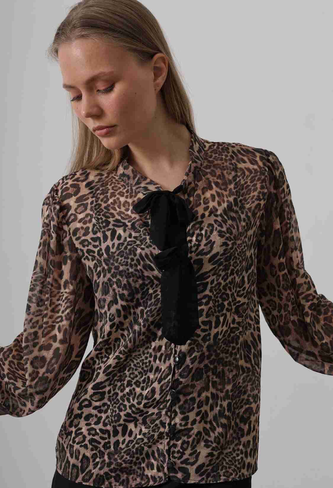 Leopard Blouse With Bow Detail - Multicolor - Brand: Reyon - Women & Kids, Baby Clothes Wholesale - TheBS Women