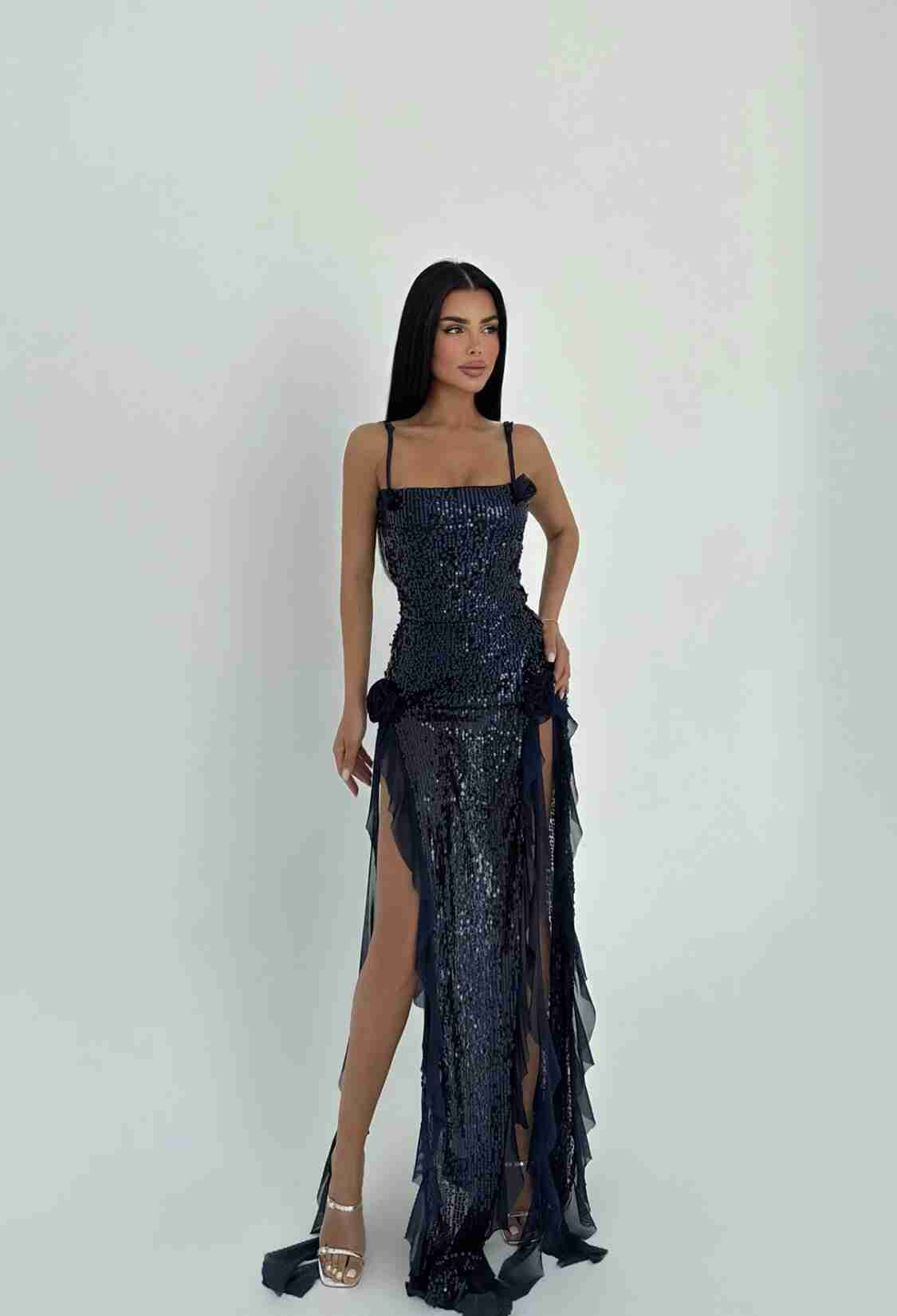 NavyPaxton Sequined Long Slit Dress - Brand: EYYO ATELIER - Women & Kids, Baby Clothes Wholesale - TheBS Women