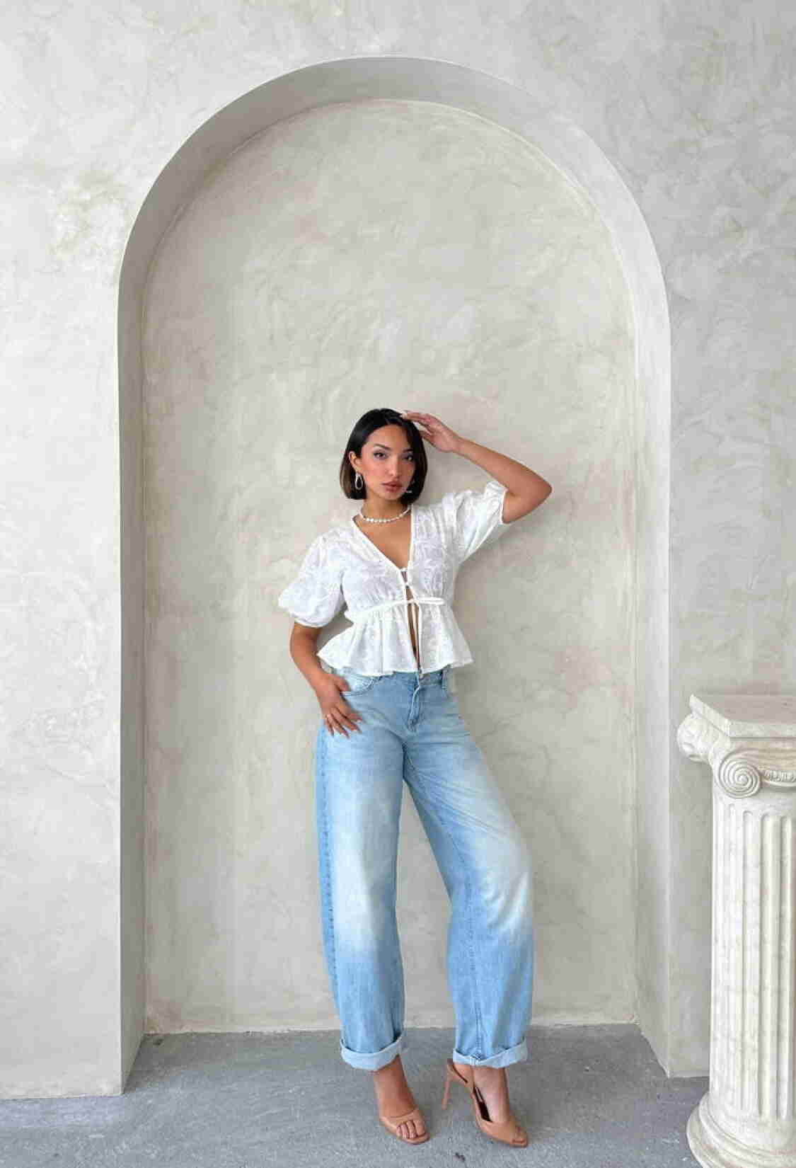 Front Tie Embroidered Voile Blouse - Brand: Topshow - Women & Kids, Baby Clothes Wholesale - TheBS Women