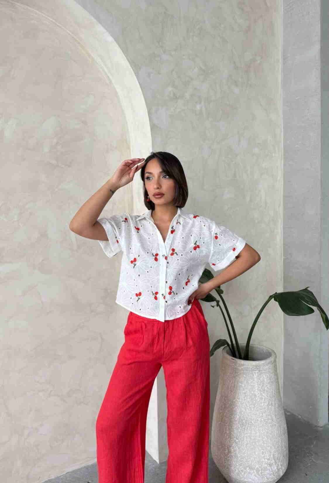 Embroidered Embroidered Shirt - Cherry - Brand: Topshow - Women & Kids, Baby Clothes Wholesale - TheBS Women