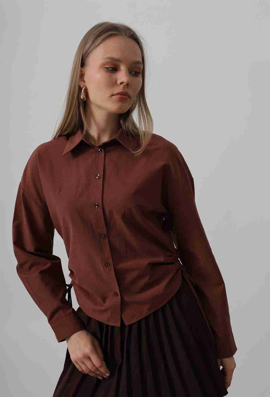 Basic Shirt With Side Tie - Dark - Brand: Reyon - Women & Kids, Baby Clothes Wholesale - TheBS Women