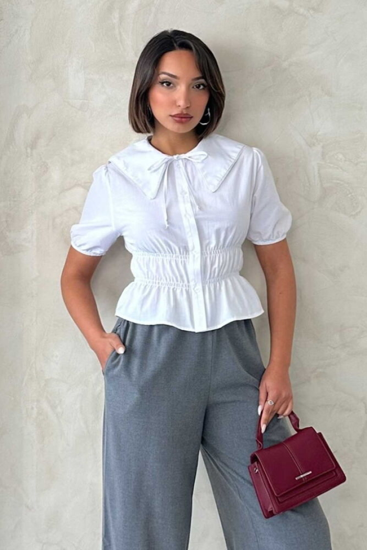 Collar Detailed Ruffle Shirt - Brand: Topshow - Women & Kids, Baby Clothes Wholesale - TheBS Women
