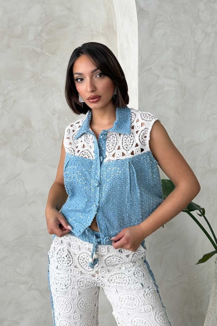 Lace Detailed Sequin Denim Jacket - Brand: Topshow - Women & Kids, Baby Clothes Wholesale - TheBS Women