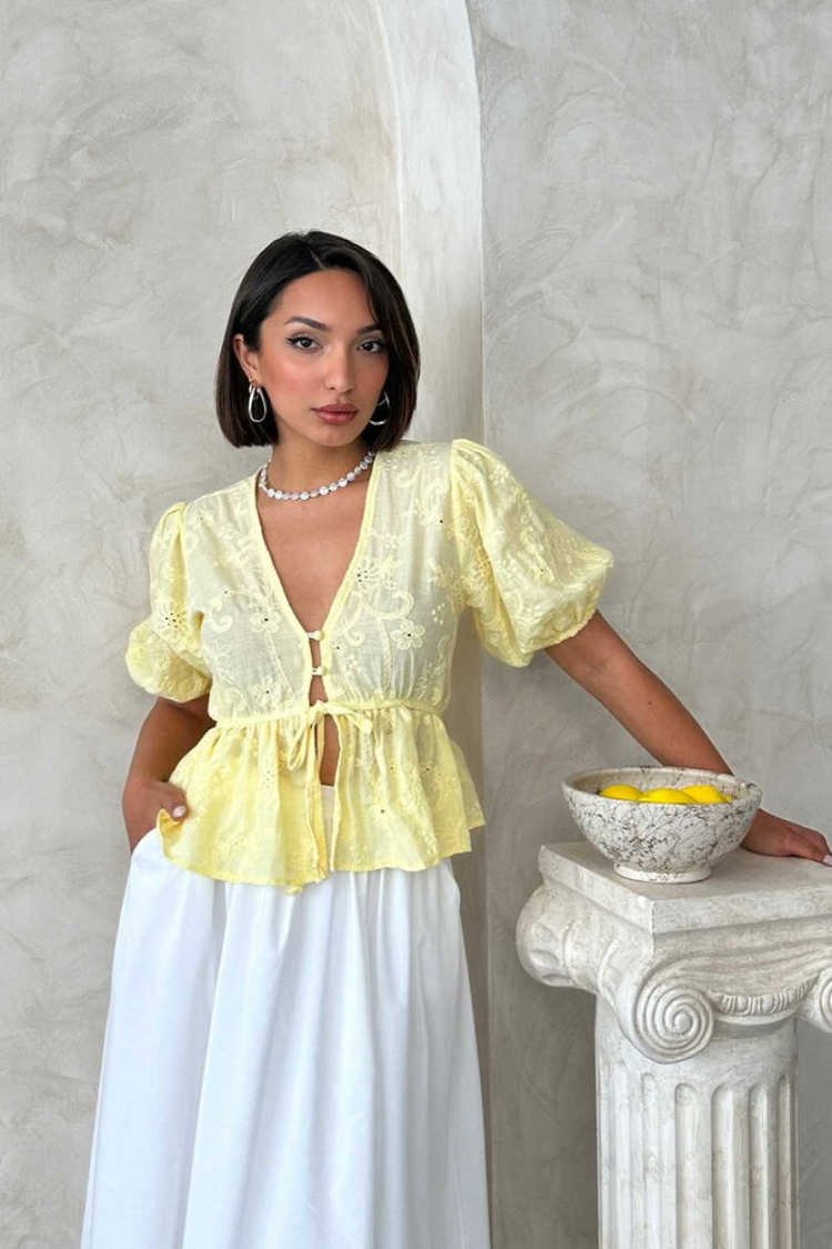 Front Tie Embroidered Voile Blouse - Brand: Topshow - Women & Kids, Baby Clothes Wholesale - TheBS Women