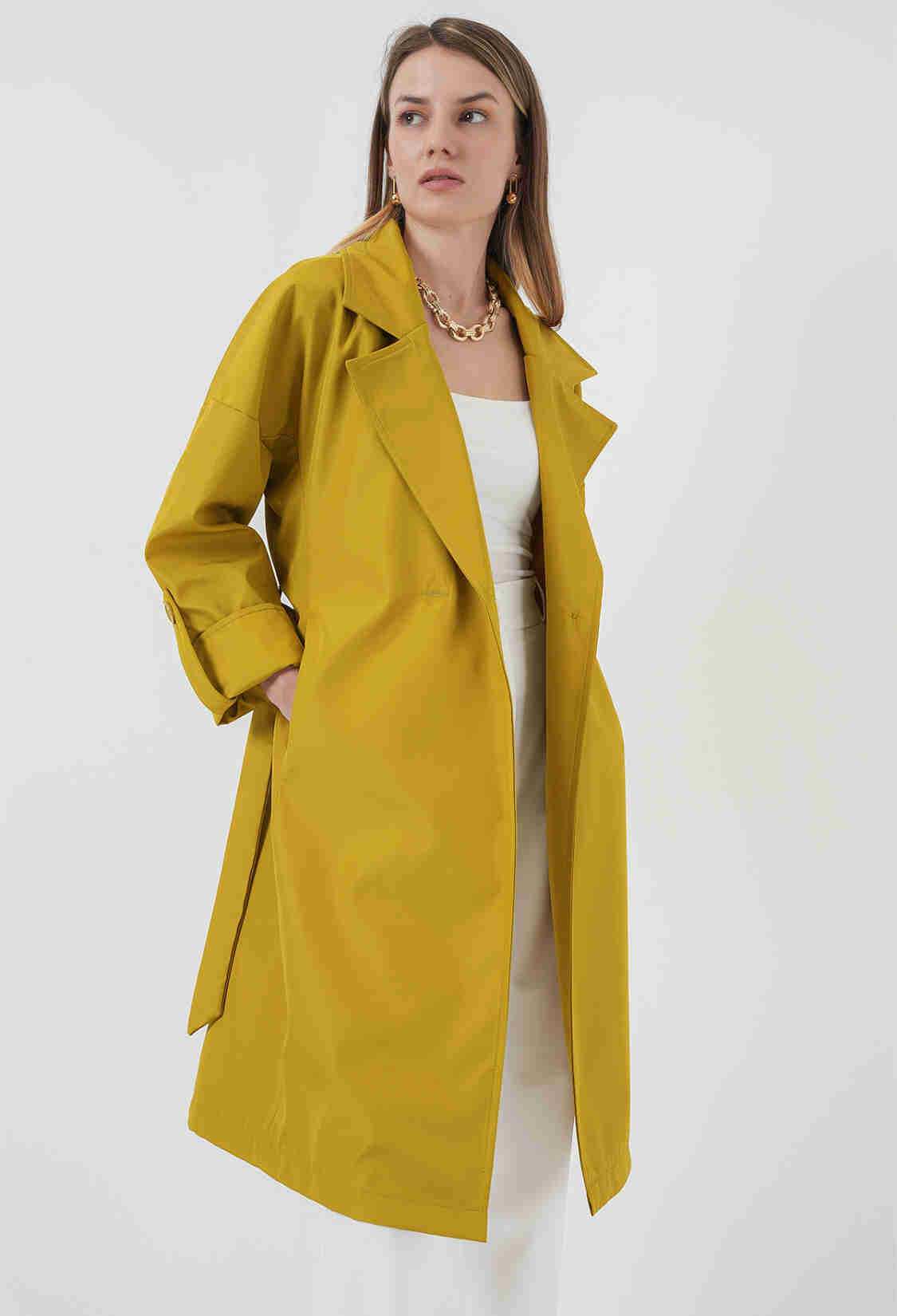 Double Breasted Collar Lined Trench Coat - E.green - Brand: Bigdart - Women & Kids, Baby Clothes Wholesale - TheBS Women