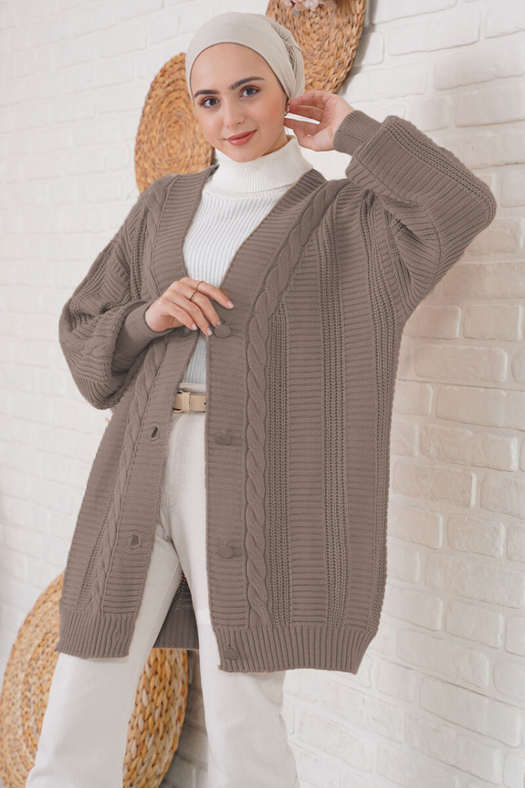 Hijab Knitwear Cardigan - A.Kahve - Brand: Bigdart - Women & Kids, Baby Clothes Wholesale - TheBS Women