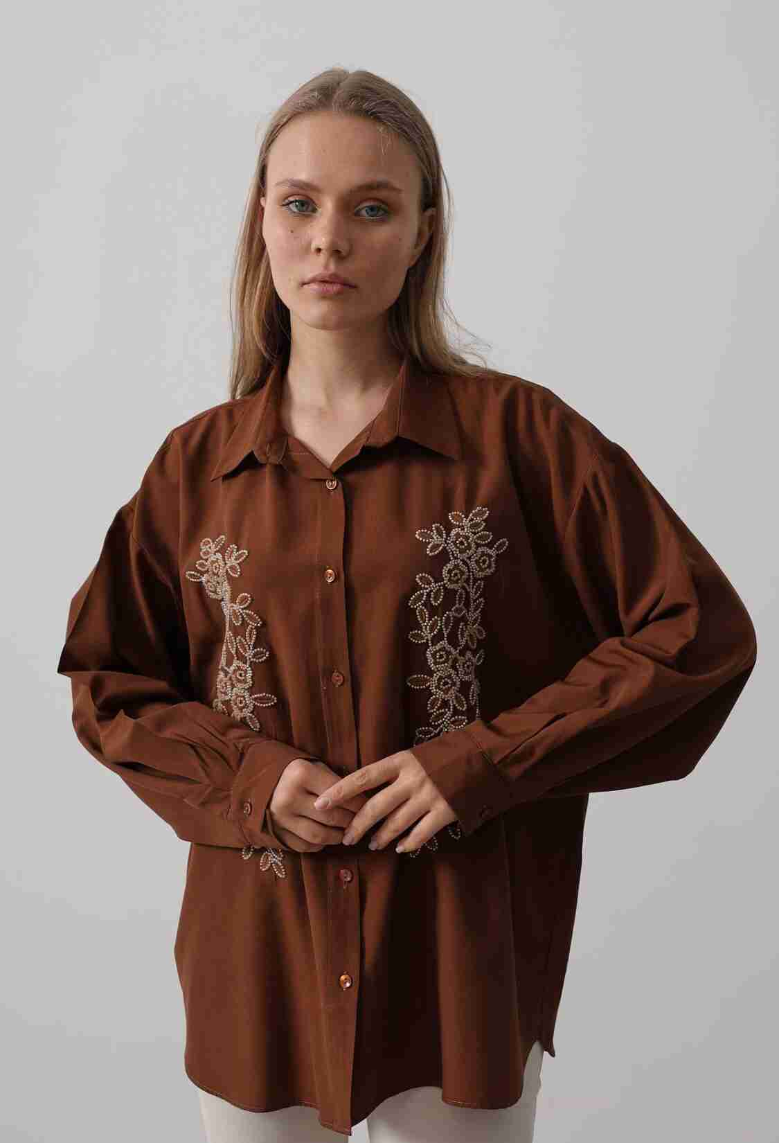 Bead Embroidery Detailed Long Shirt - Brand: Reyon - Women & Kids, Baby Clothes Wholesale - TheBS Women