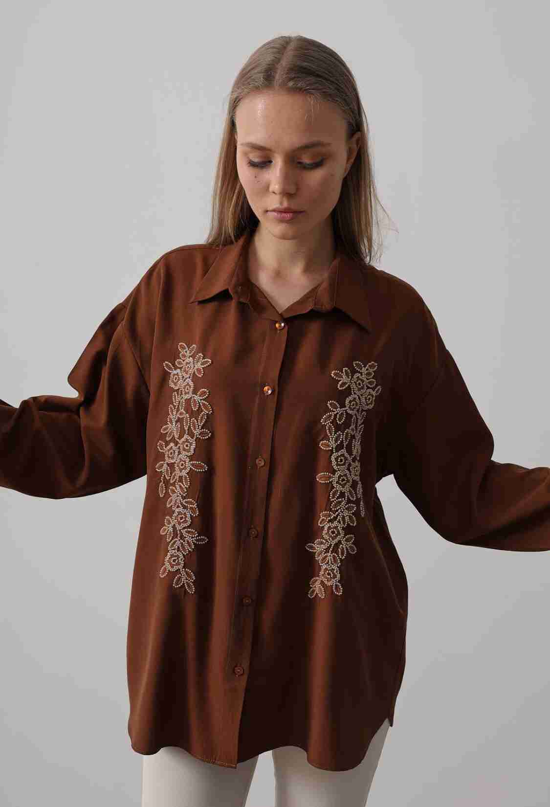 Bead Embroidery Detailed Long Shirt - Brand: Reyon - Women & Kids, Baby Clothes Wholesale - TheBS Women