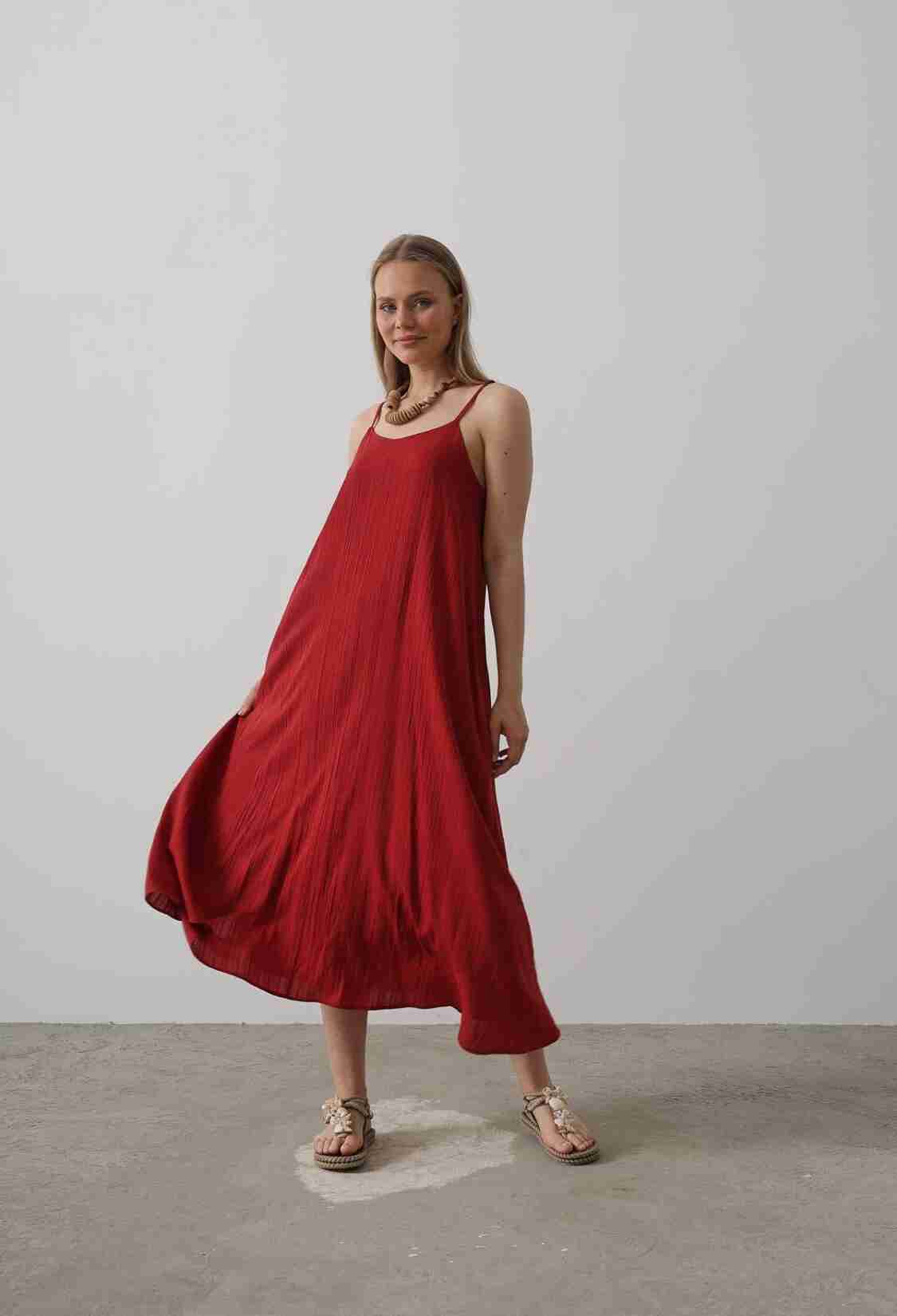 Long Bell Dress With Straps - Burgundy - Brand: Reyon - Women & Kids, Baby Clothes Wholesale - TheBS Women