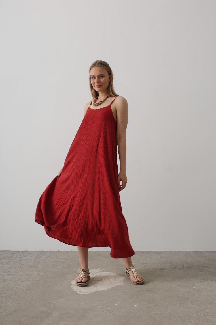 Long Bell Dress With Straps - Burgundy - Brand: Reyon - Women & Kids, Baby Clothes Wholesale - TheBS Women
