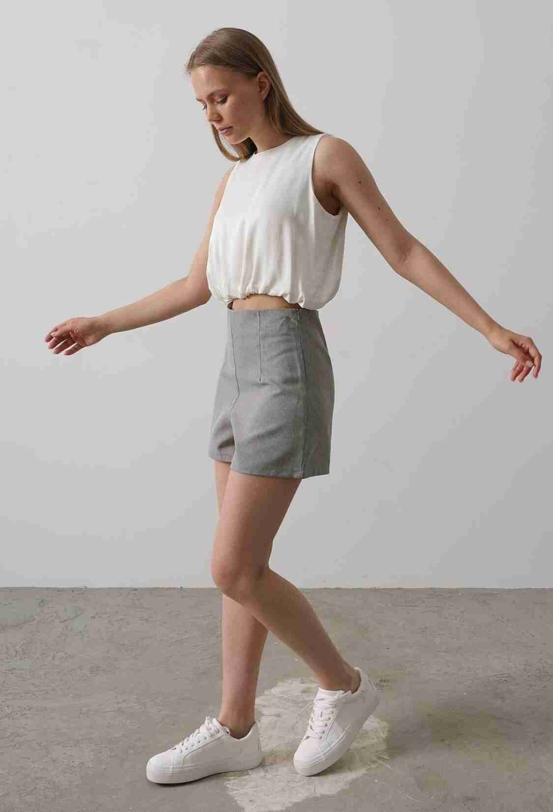 Satin Sleeveless Maybe Elastic Blouse - Ecru - Brand: Reyon - Women & Kids, Baby Clothes Wholesale - TheBS Women