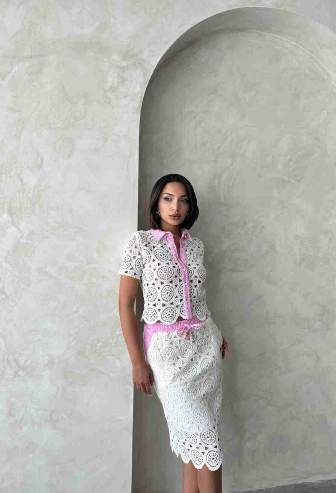 D 2796 Denim Detailed Lace Long Skirt - Raw Pink - Brand: Topshow - Women & Kids, Baby Clothes Wholesale - TheBS Women