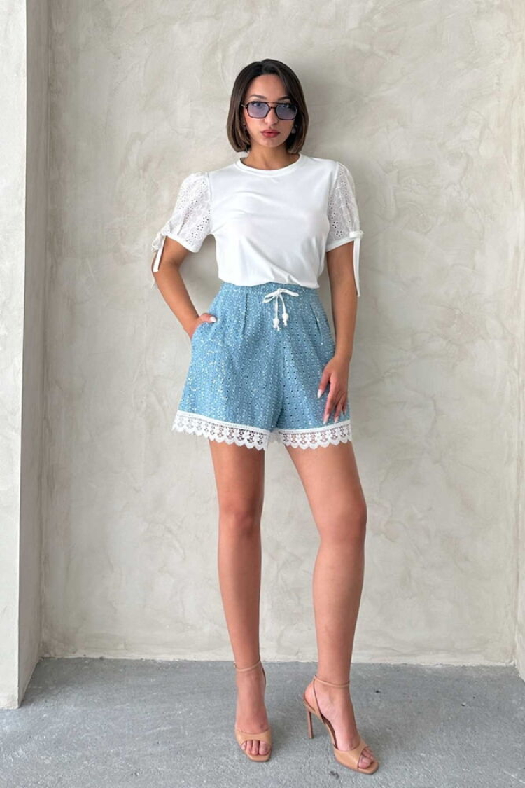 Guipure Detail Sequin Denim Shorts - Brand: Topshow - Women & Kids, Baby Clothes Wholesale - TheBS Women