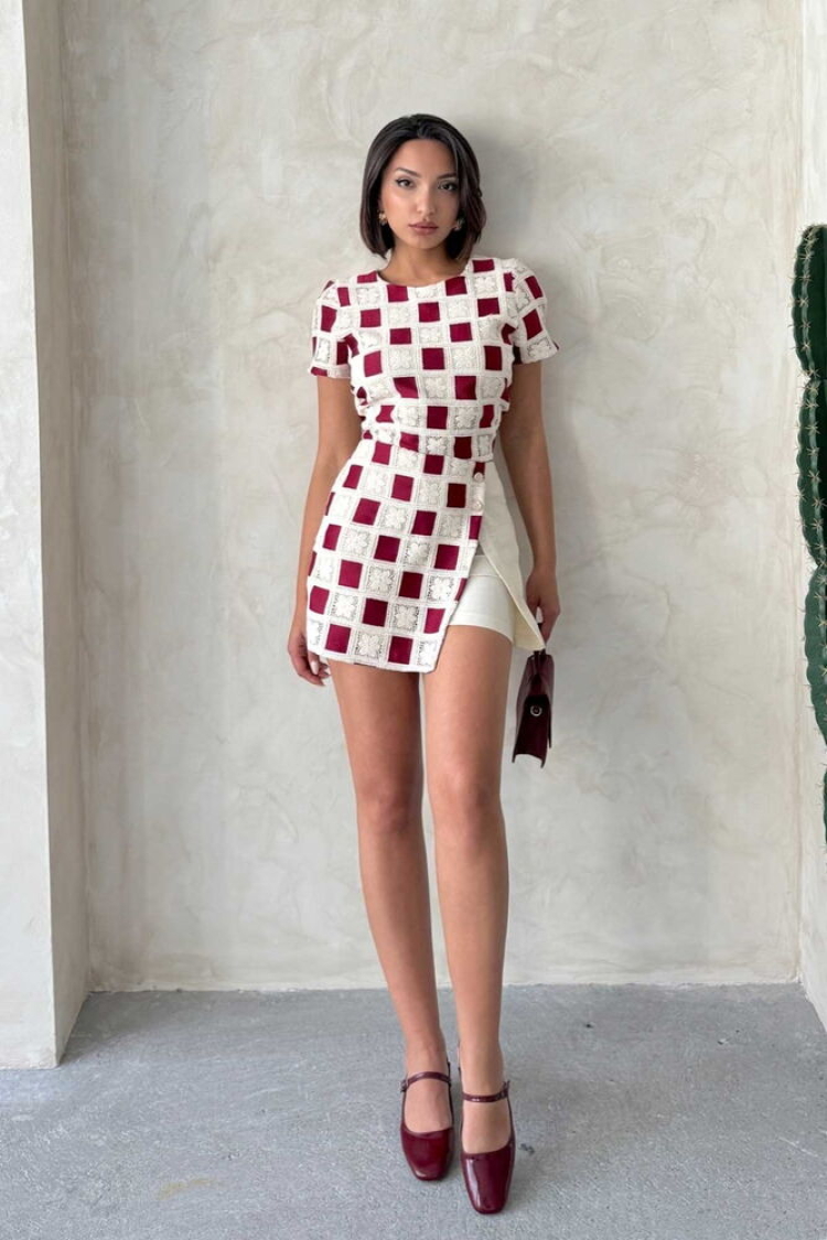 Lace Detailed Shorts - Stone Burgundy - Brand: Topshow - Women & Kids, Baby Clothes Wholesale - TheBS Women
