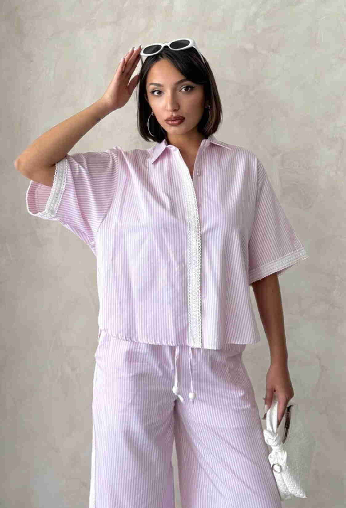 Guipure Detailed Striped Shirt - Brand: Topshow - Women & Kids, Baby Clothes Wholesale - TheBS Women