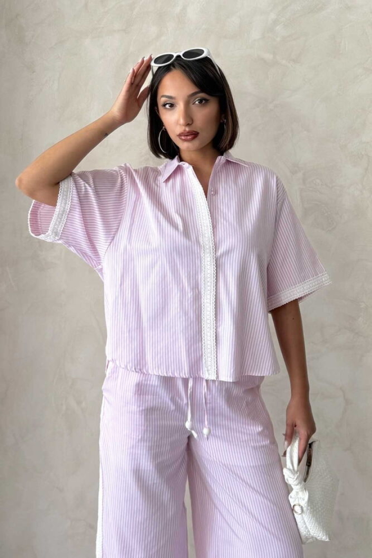Guipure Detailed Striped Shirt - Brand: Topshow - Women & Kids, Baby Clothes Wholesale - TheBS Women